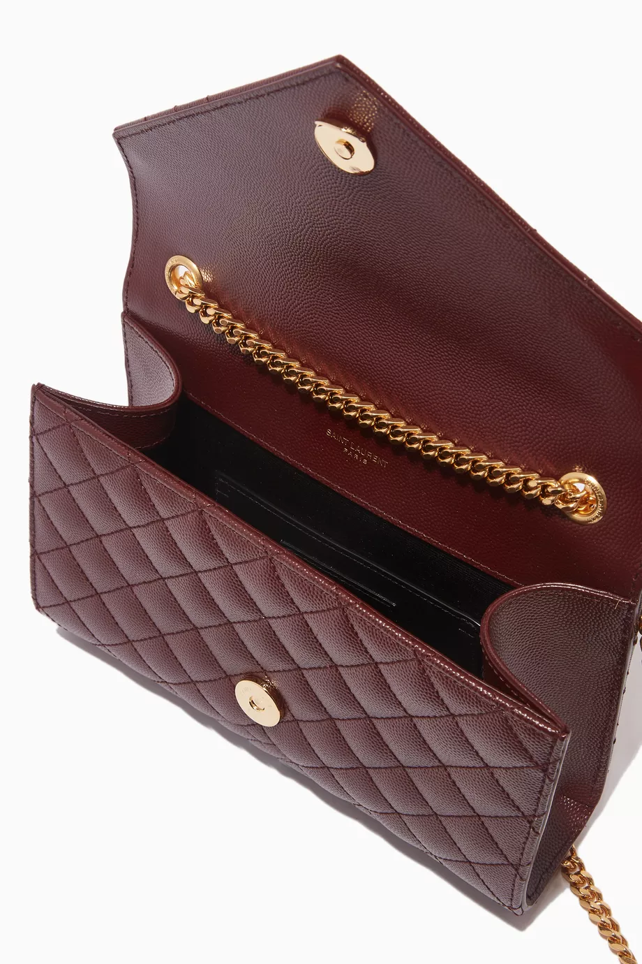 Saint Laurent Small Envelope Chain Bag In Mixed Grained Matelasse Leather  Red/Gold