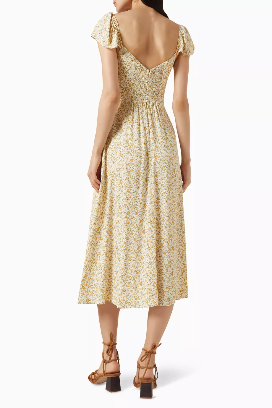 Buy Reformation Yellow Baxley Midi Dress in Crepe for Women in