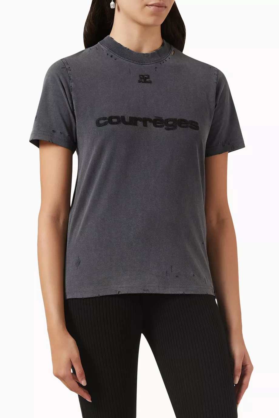 Buy Courreges Grey Distressed Dry T-shirt in Jersey for WOMEN in Saudi |  Ounass