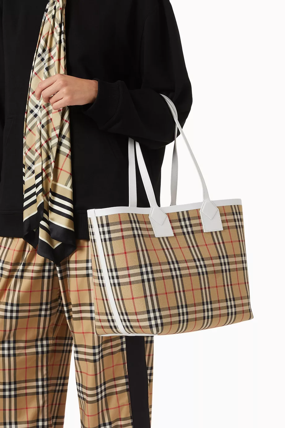 Buy Burberry Neutral Medium London Tote Bag in Vintage Check