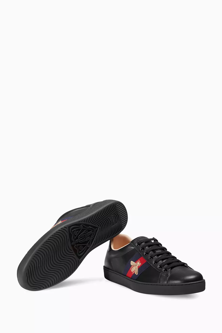 Buy Gucci Black Ace Embroidered Low top Sneakers in Leather for