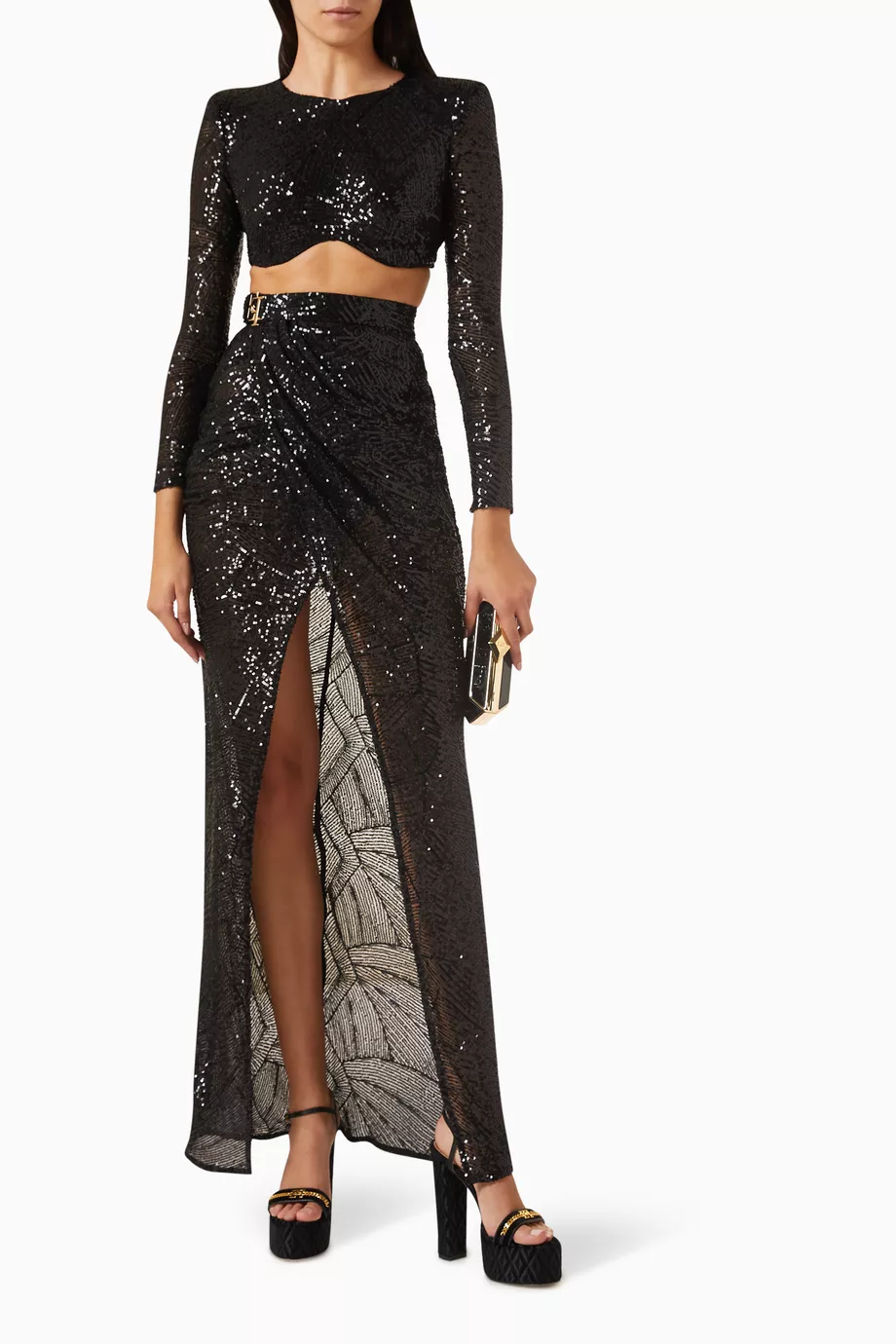 Sequin crop top and maxi skirt set hotsell