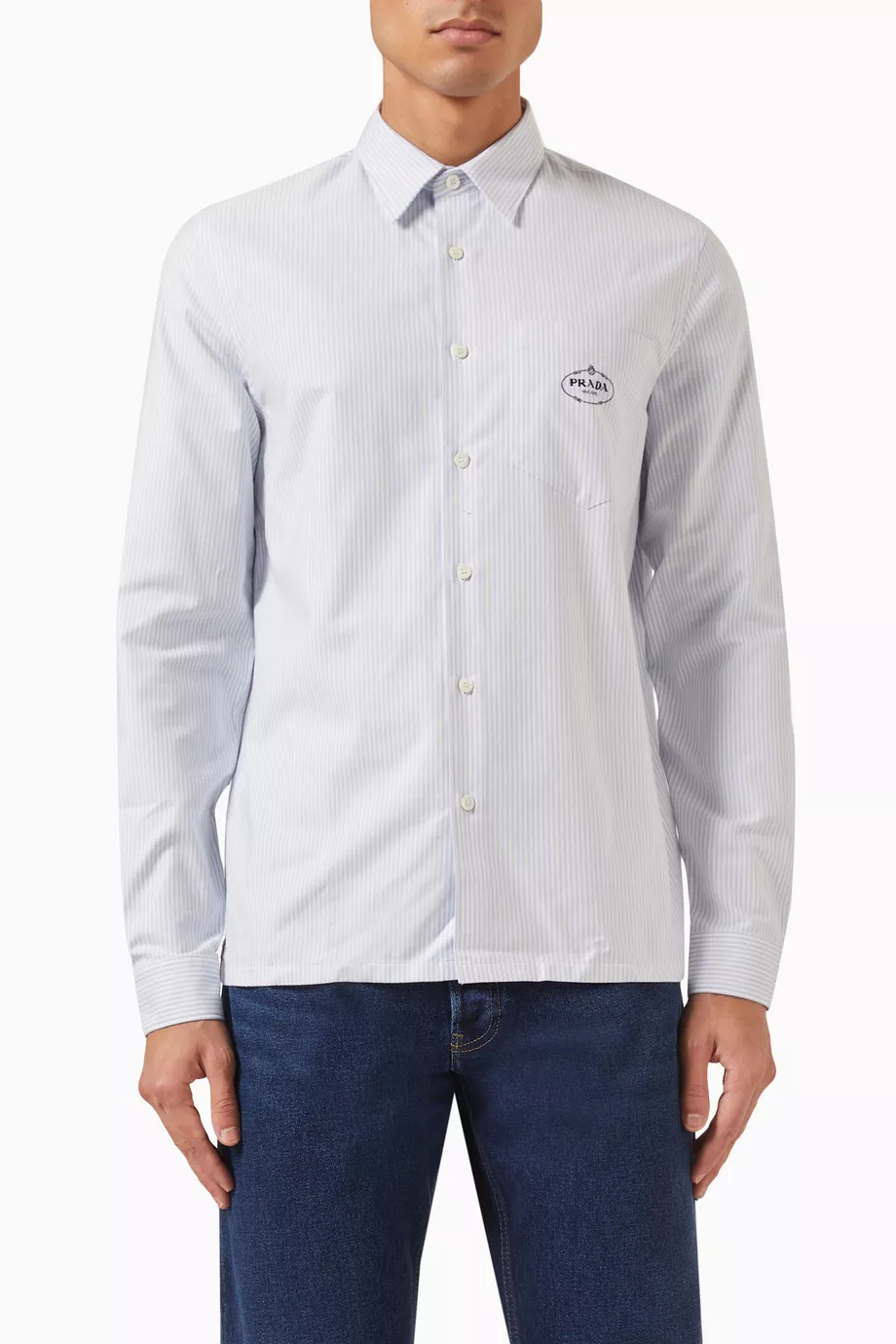 Buy Prada White Logo Striped Shirt in Cotton for Men in Saudi Ounass
