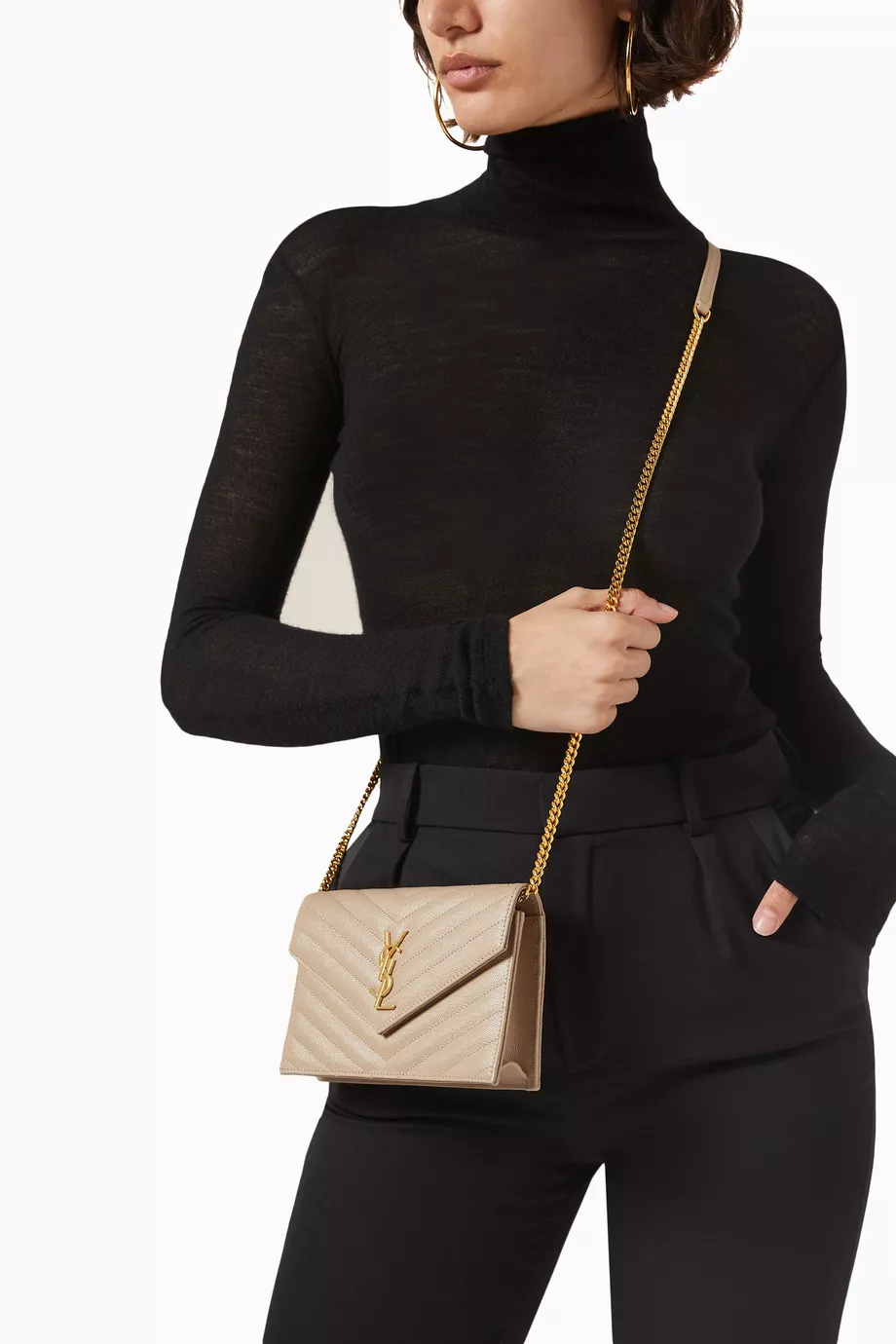 Buy SAINT LAURENT Neutral Cassandre Matelass Envelope Chain