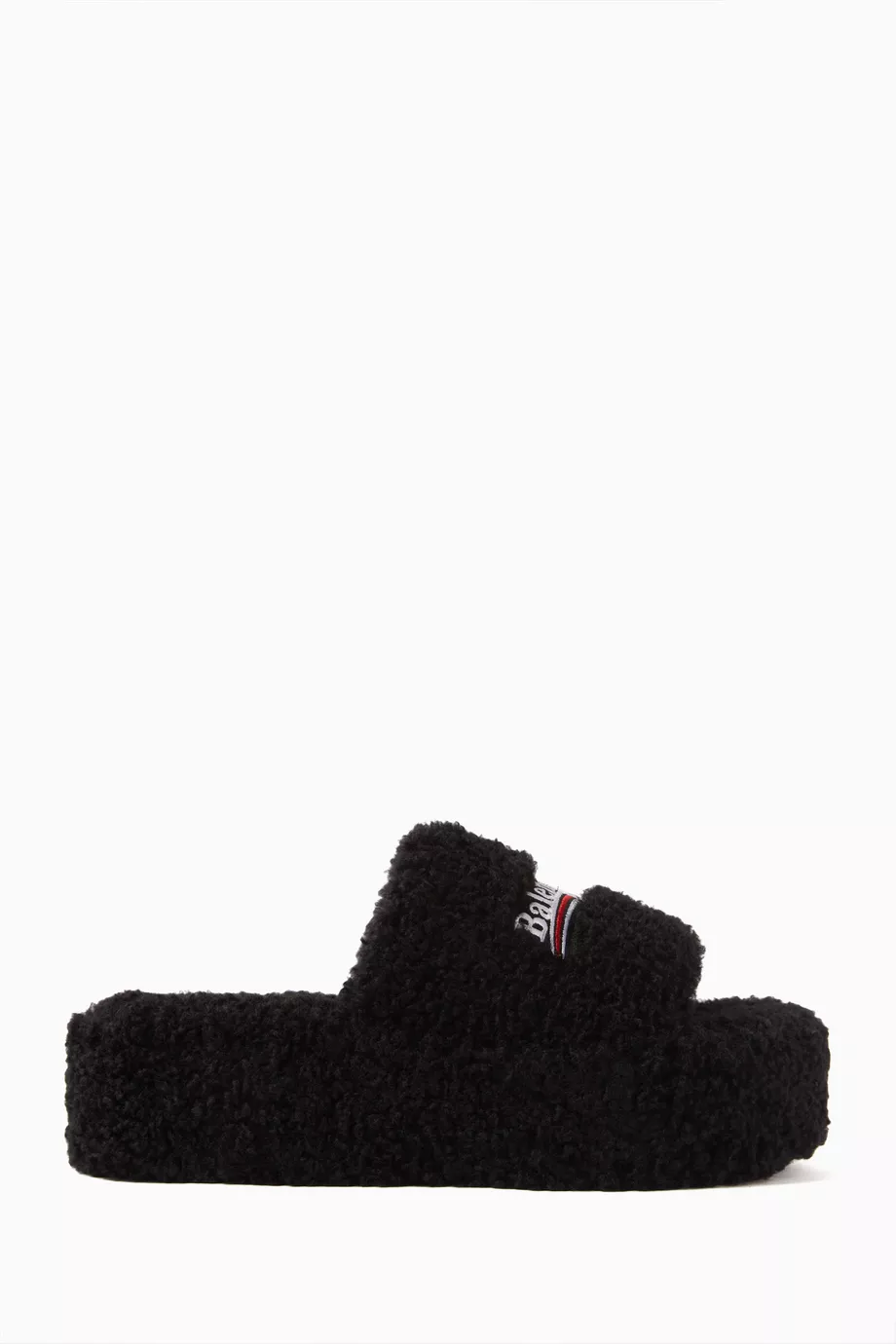 Buy Balenciaga Black Furry Platform Sandals in Faux Shearling for