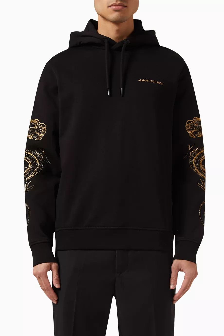 Buy Armani Exchange Black Dragon Embroidery Hoodie in Cotton