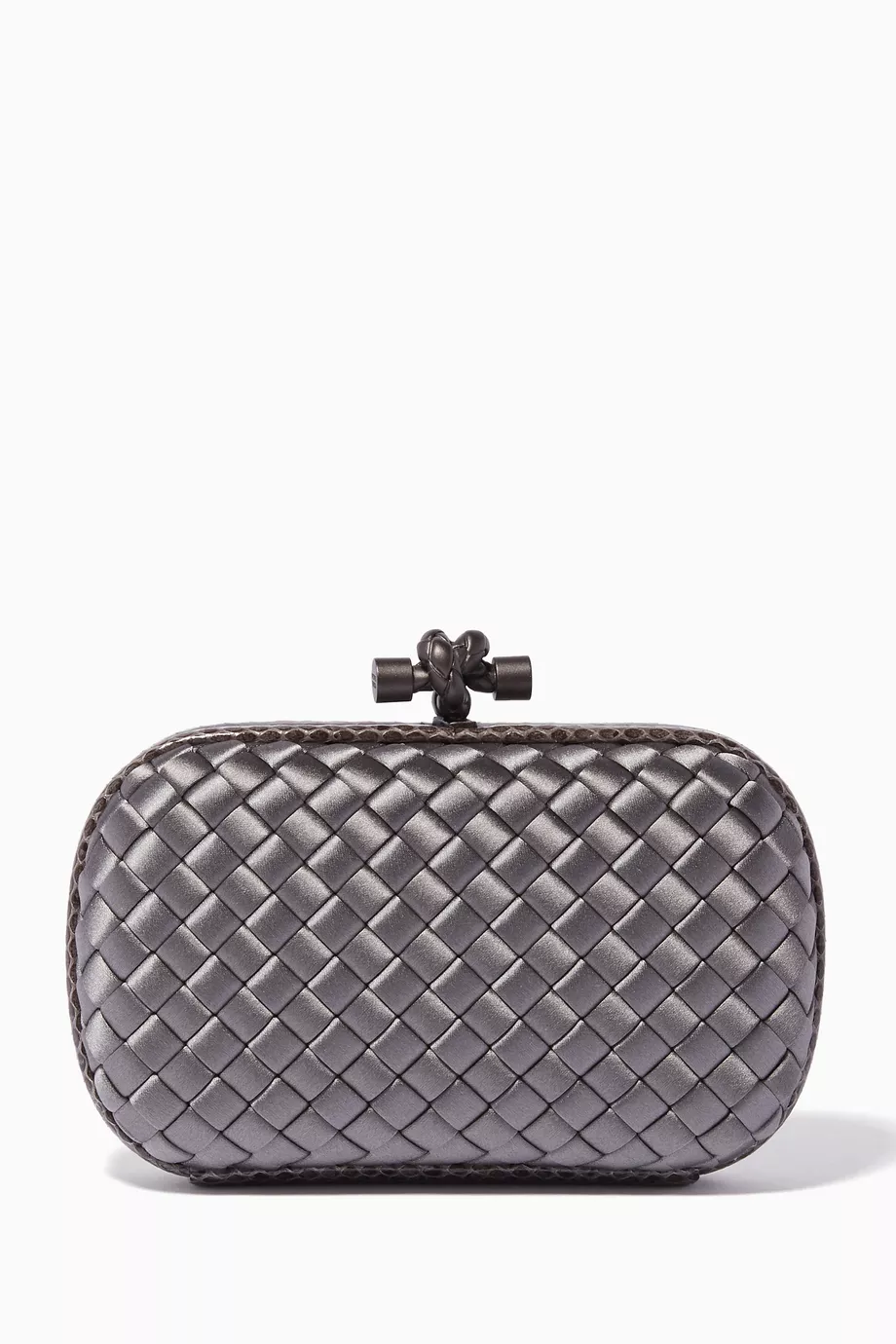 Buy Bottega Veneta Grey Light Grey Satin Ayers Knot Clutch For Women Online Ounass Saudi