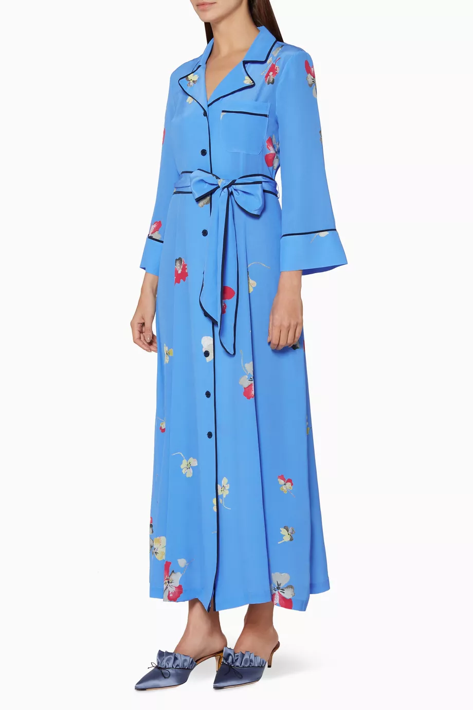 ganni blue silk dress Buy Ganni Blue Blue Floral Printed Silk Joycedale Dress For Women Online