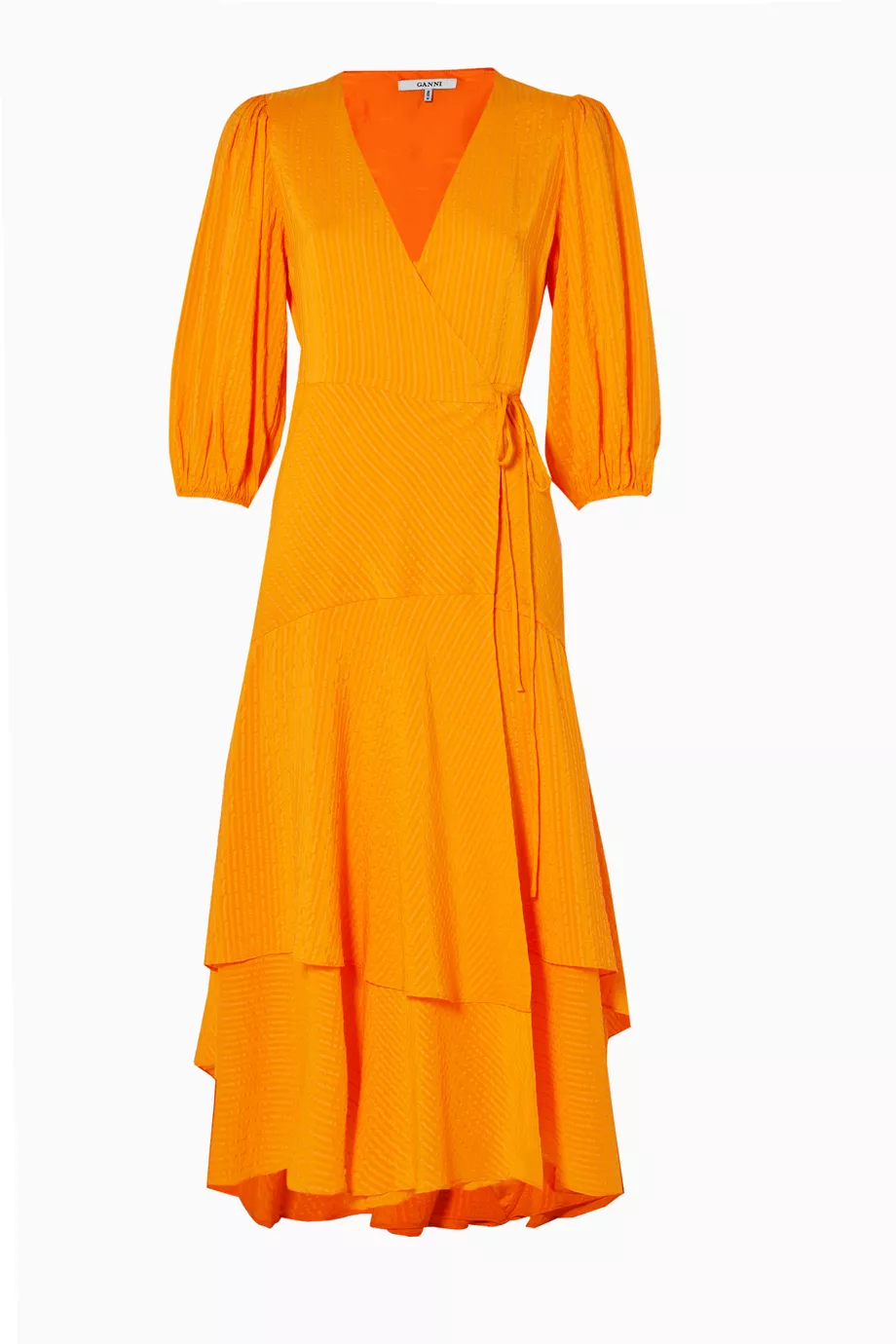 Buy Ganni Orange Orange Wilkie Wrap Dress For Women Online Ounass Saudi