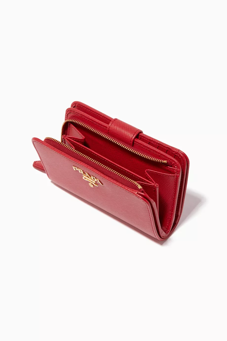 Prada saffiano wallet red best sale