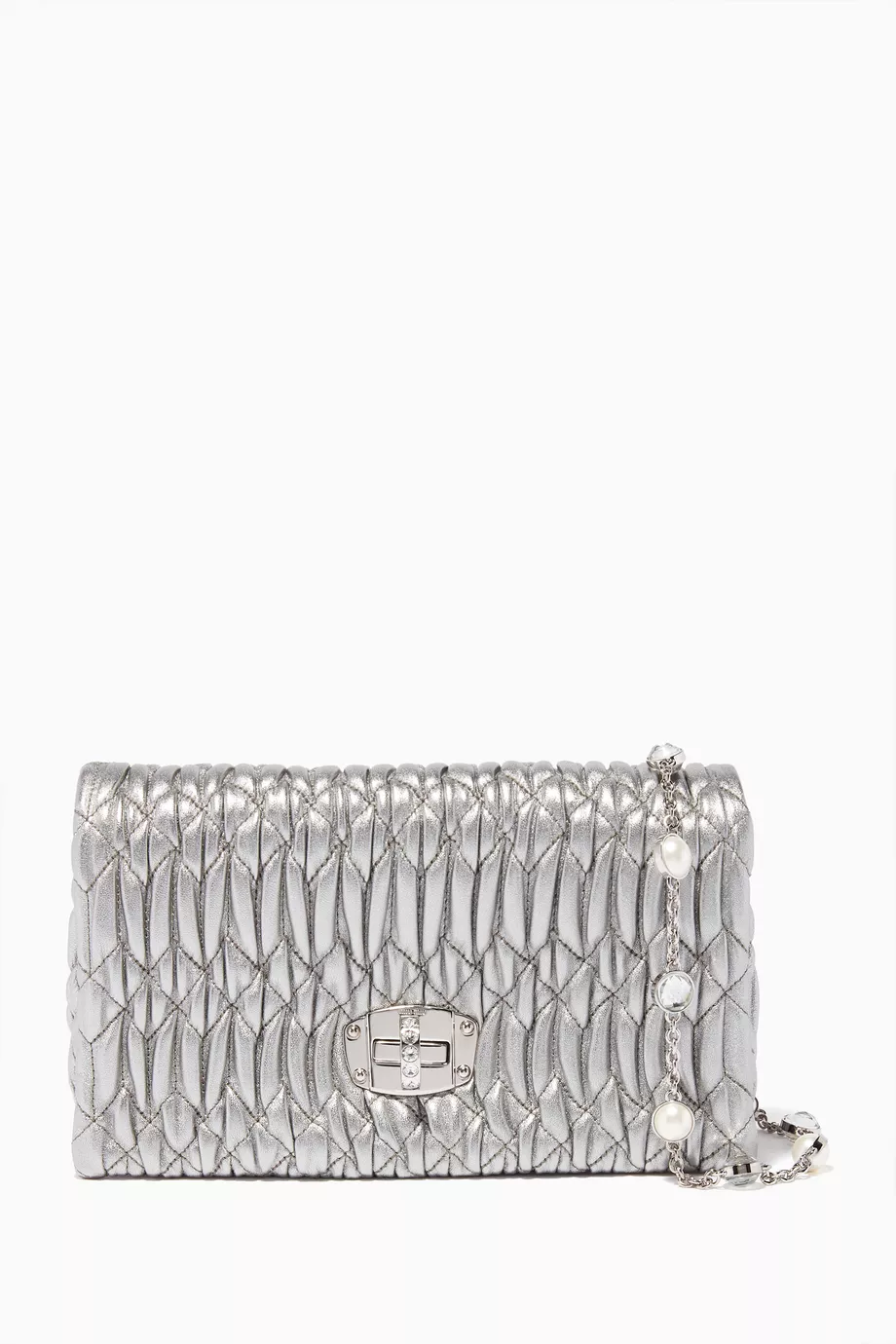 Buy Miu Miu Silver Silver Iconic Crystal Shoulder Bag For Women