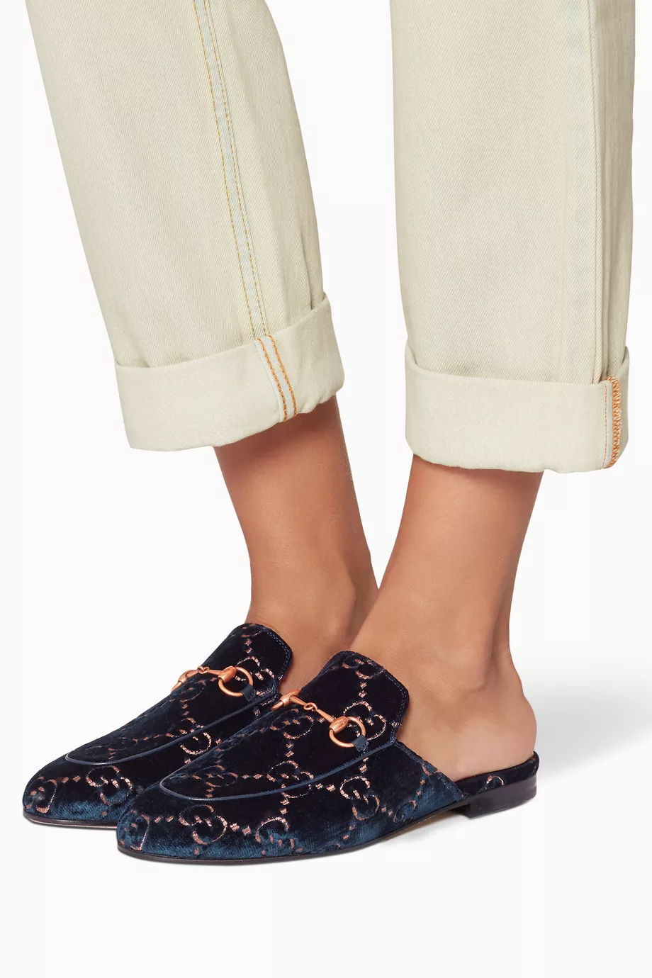 Buy Gucci Blue Dark Blue GG Velvet Princetown Slippers For Women Online Ounass Saudi