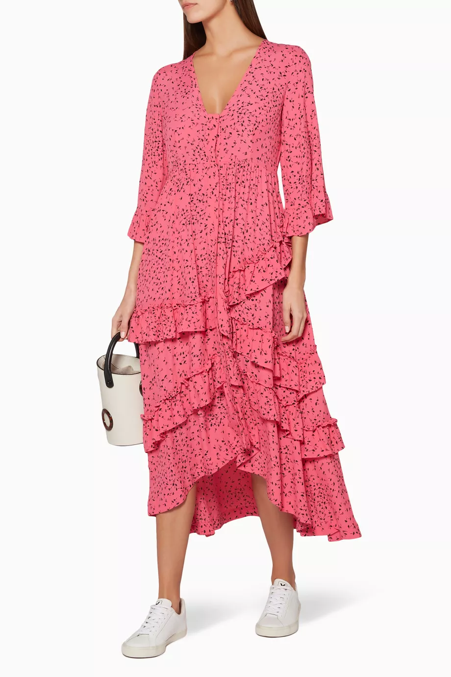 ganni barra crepe dress pink Ganni Barra Crepe Skirt in Hot Pink