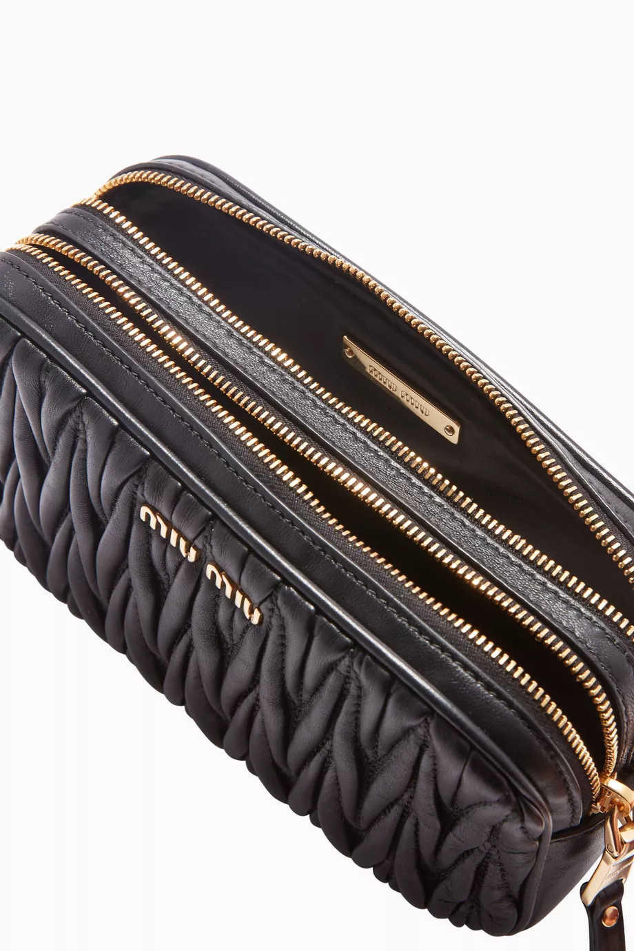 Buy Miu Miu Black Black Small Matelassé Cross-Body Bag For Women