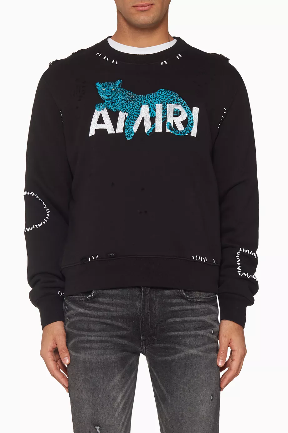 AMIRI Leopard Oversized Crew Sweat Black | END.