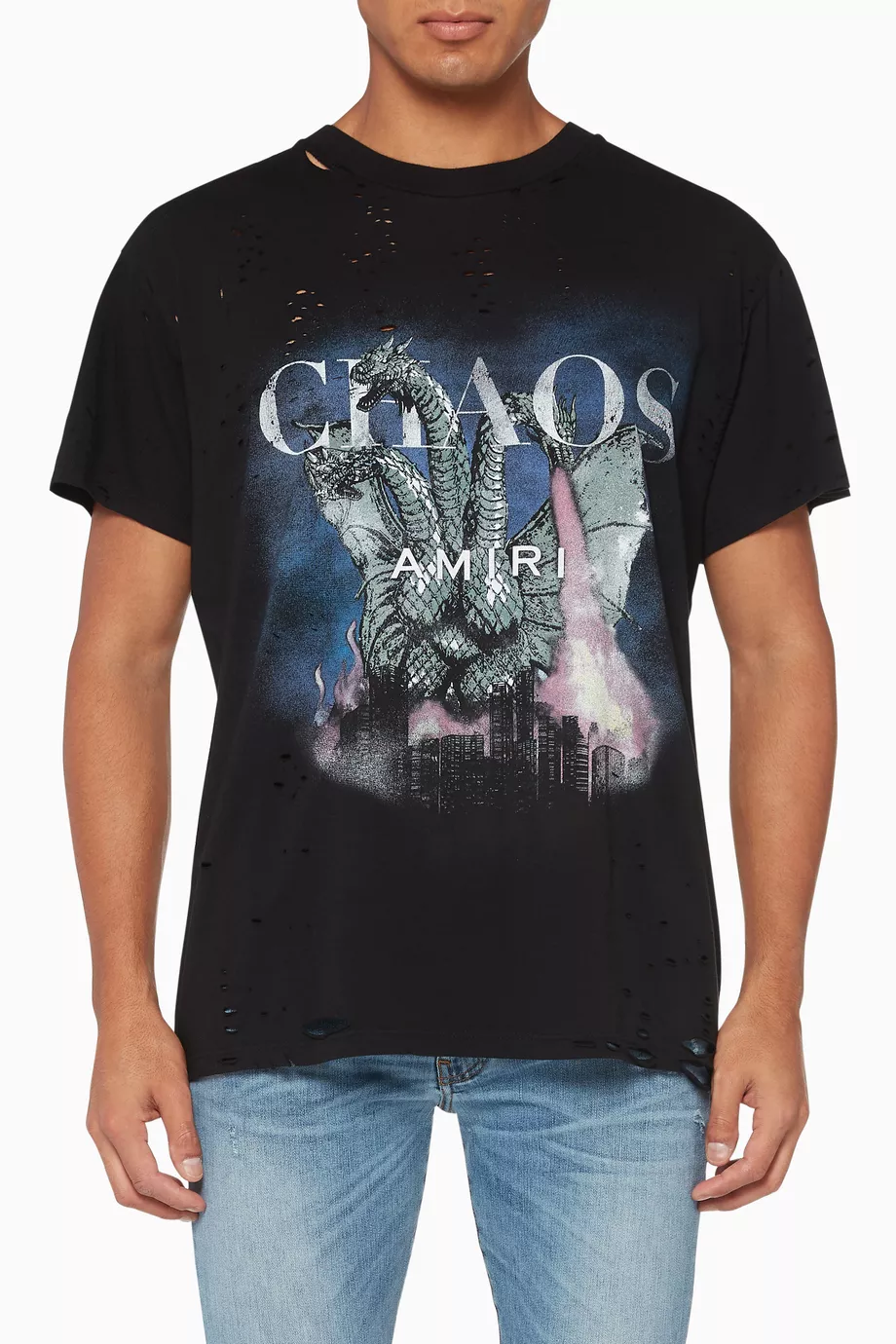 Buy Amiri Black Chaos City Dragon-Print T-shirt For Men Online 