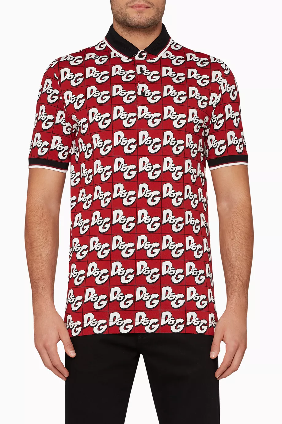 Buy Dolce & Gabbana Red All-Over D&G Print Polo Shirt For Men