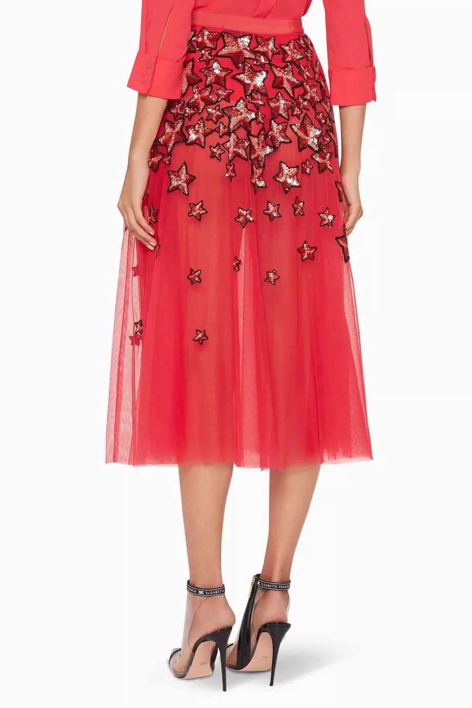 Buy Elisabetta Franchi Pink Sequinned Star Tulle Skirt For