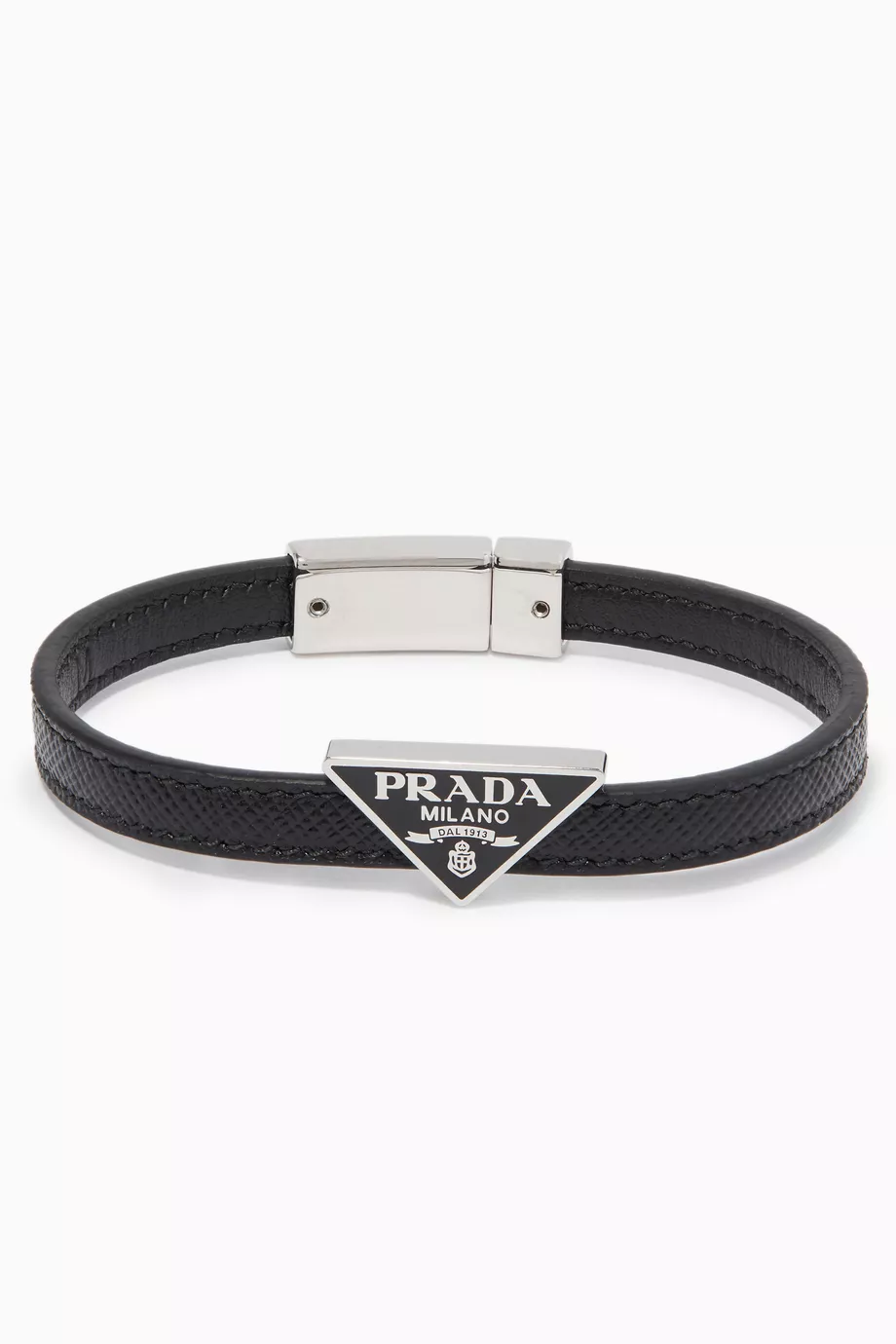 Buy Prada Black Triangle Logo Saffiano Leather Bracelet For Men Online Ounass Saudi