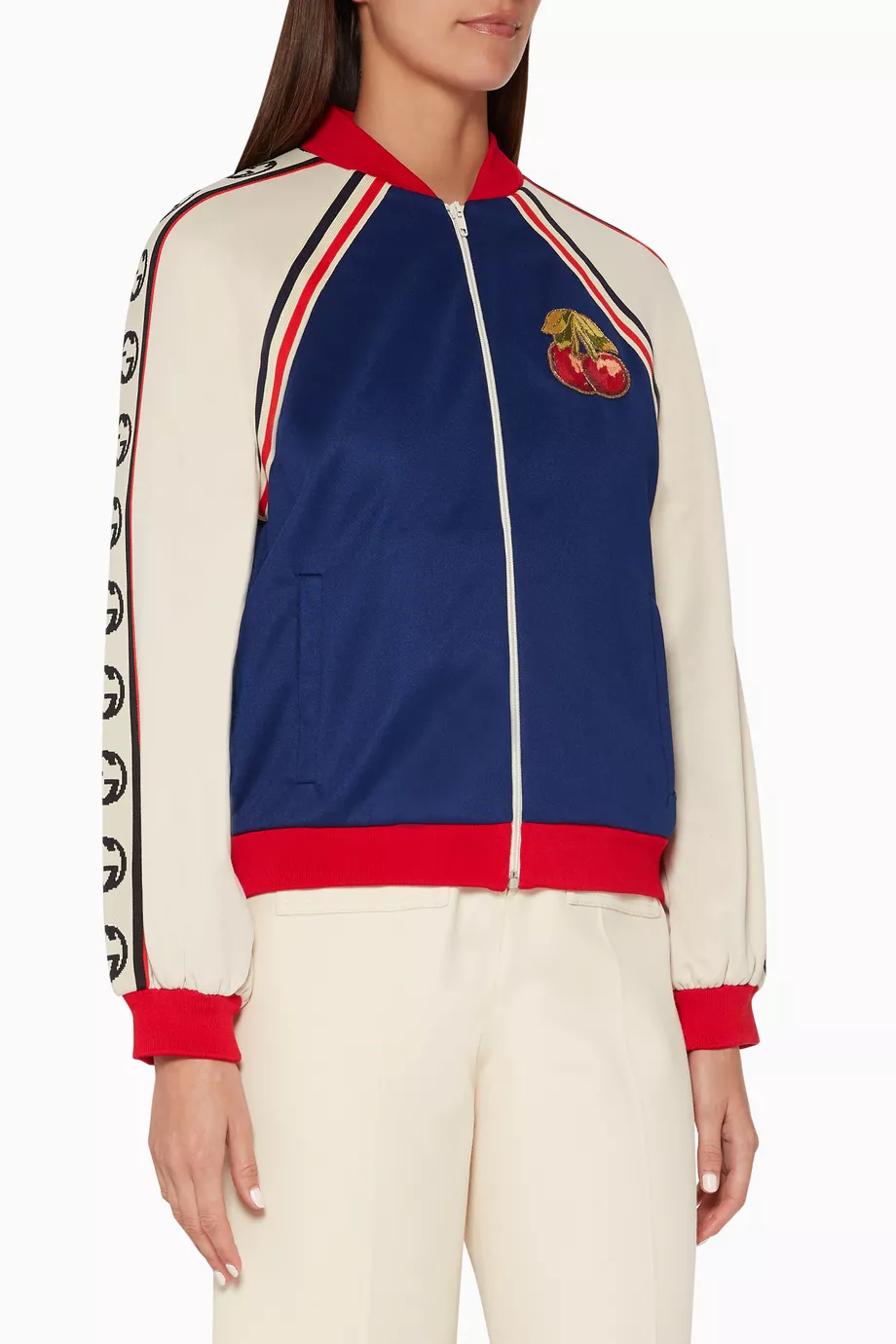 Buy Gucci Blue Cherry Patch Jersey Jacket For Women Online Ounass Saudi