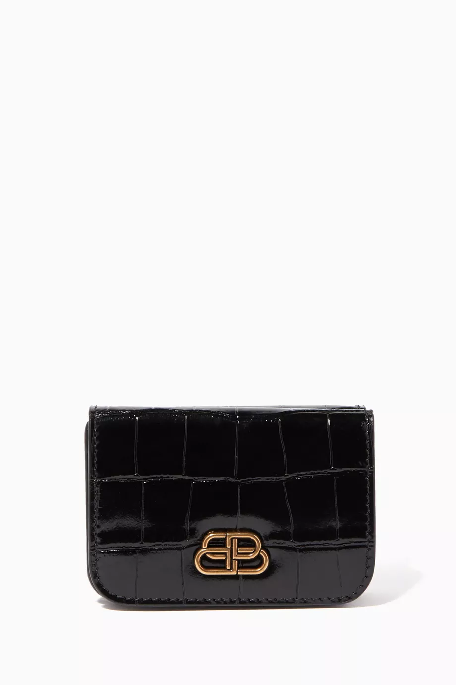 Buy Balenciaga Black BB Crocodile-Embossed Mini Wallet For Women