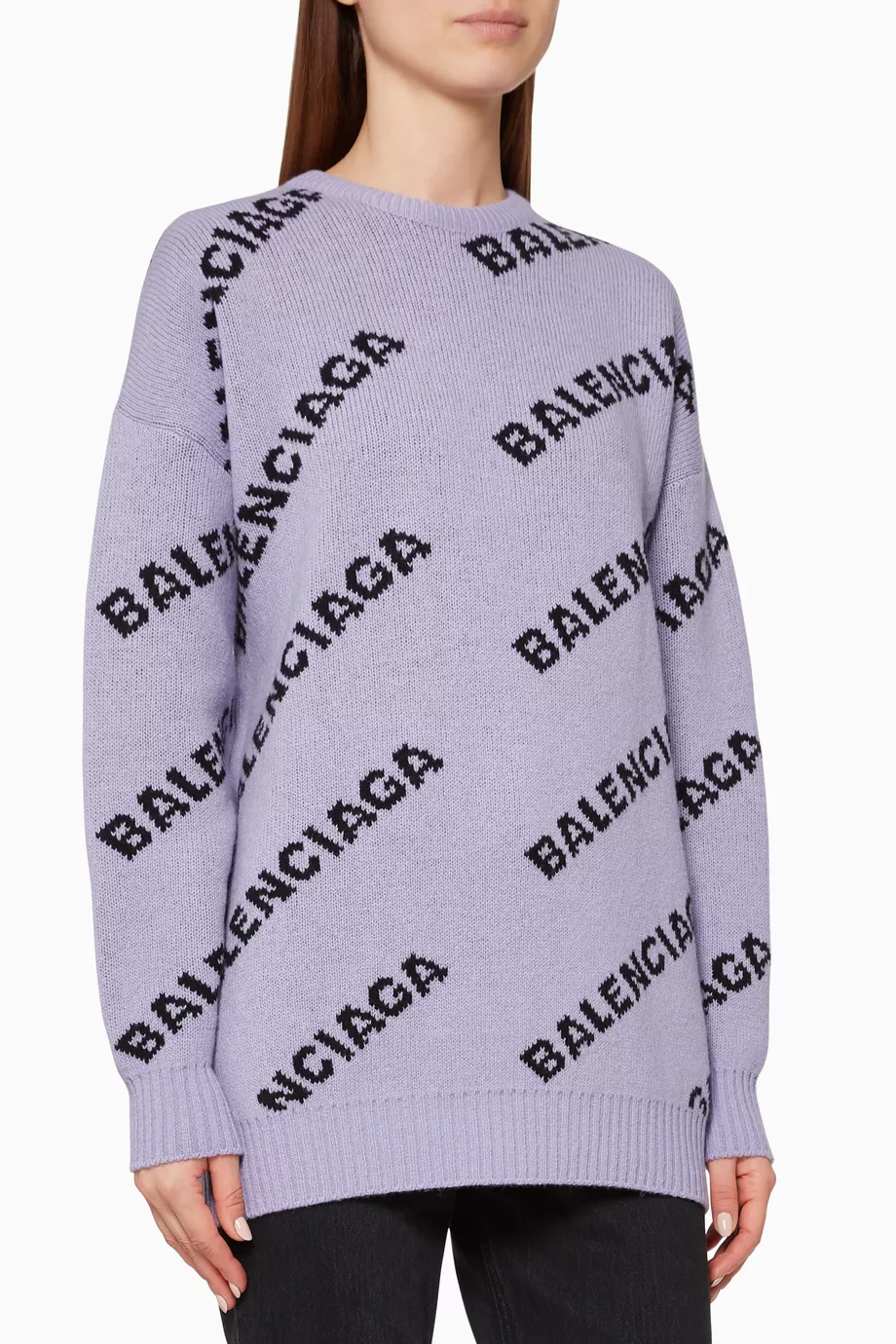 Buy Balenciaga Purple Logo Embroidered Jacquard Wool Sweater For Women Online Ounass Saudi