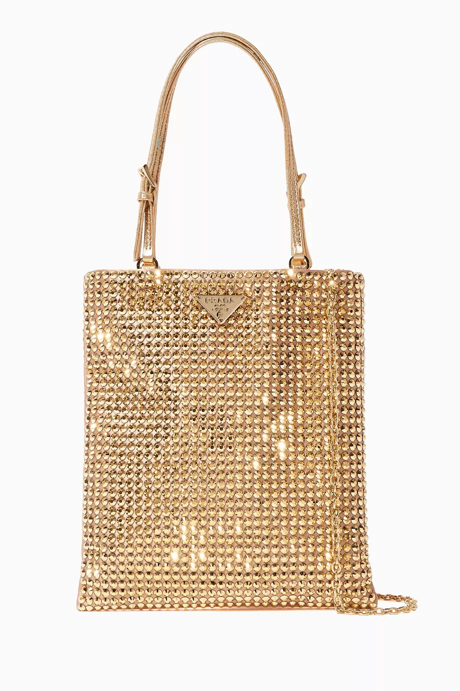 Buy Prada Gold Mini Crystal-Embellished Shoulder Bag For Women - Main Image