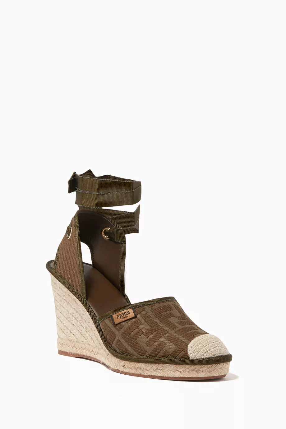 Buy Fendi Green Fendi Roma Canvas Espadrille Wedges For Women Online Ounass Saudi