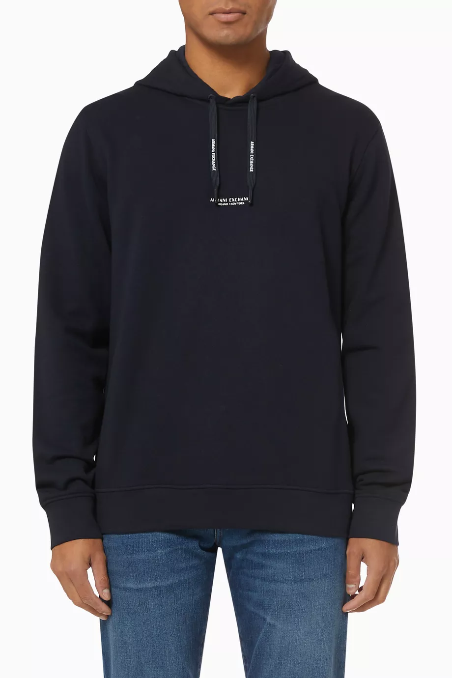 Buy Armani Exchange Blue Logo Hooded Sweatshirt in Cotton For Men