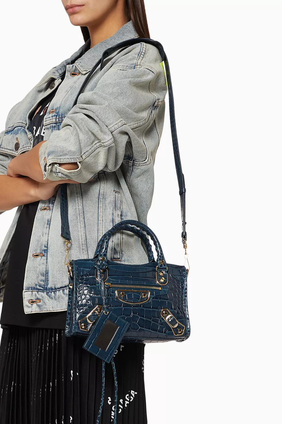 Buy Balenciaga Blue Mini Metallic Edge Shoulder Bag in Shiny