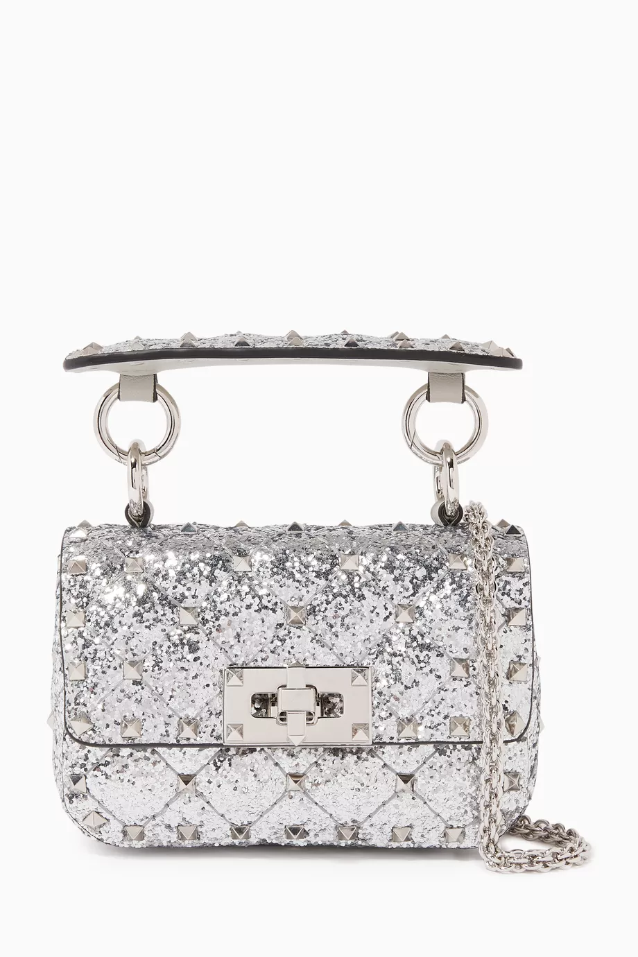 Buy Valentino Garavani Silver Valentino Garavani Rockstud Bag in Glitter Fabric For Women Online Ounass Saudi