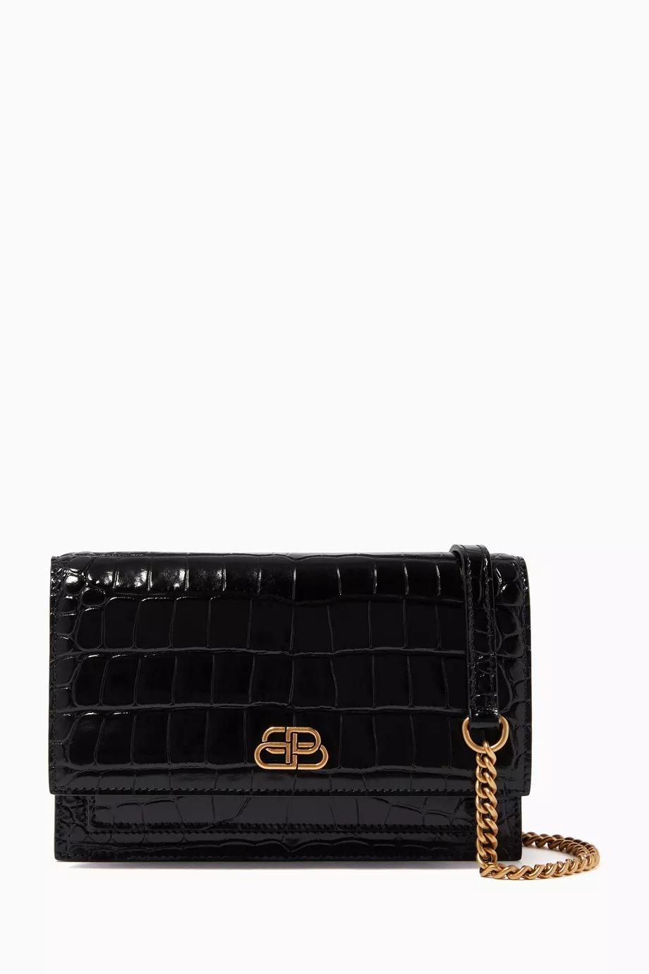 Buy Balenciaga Black Sharp Clutch on Chain in Shiny Crocodile Embossed Calfskin For Women Online Ounass Saudi