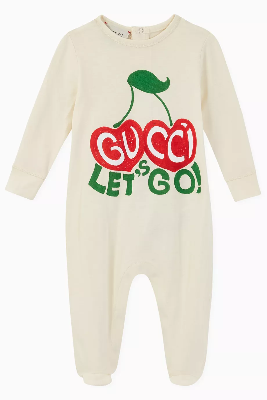 Buy Gucci White Let s Go Cherries Print Cotton Onesie For Baby Girls Online Ounass Saudi