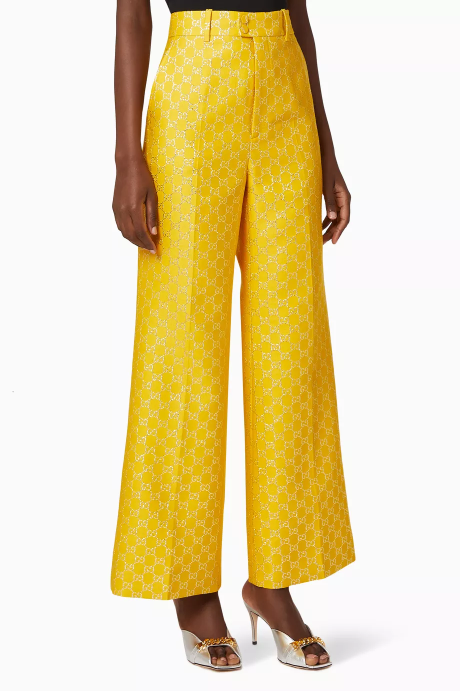 Buy Gucci Yellow Light GG Lamé Wide Pants For Women Online