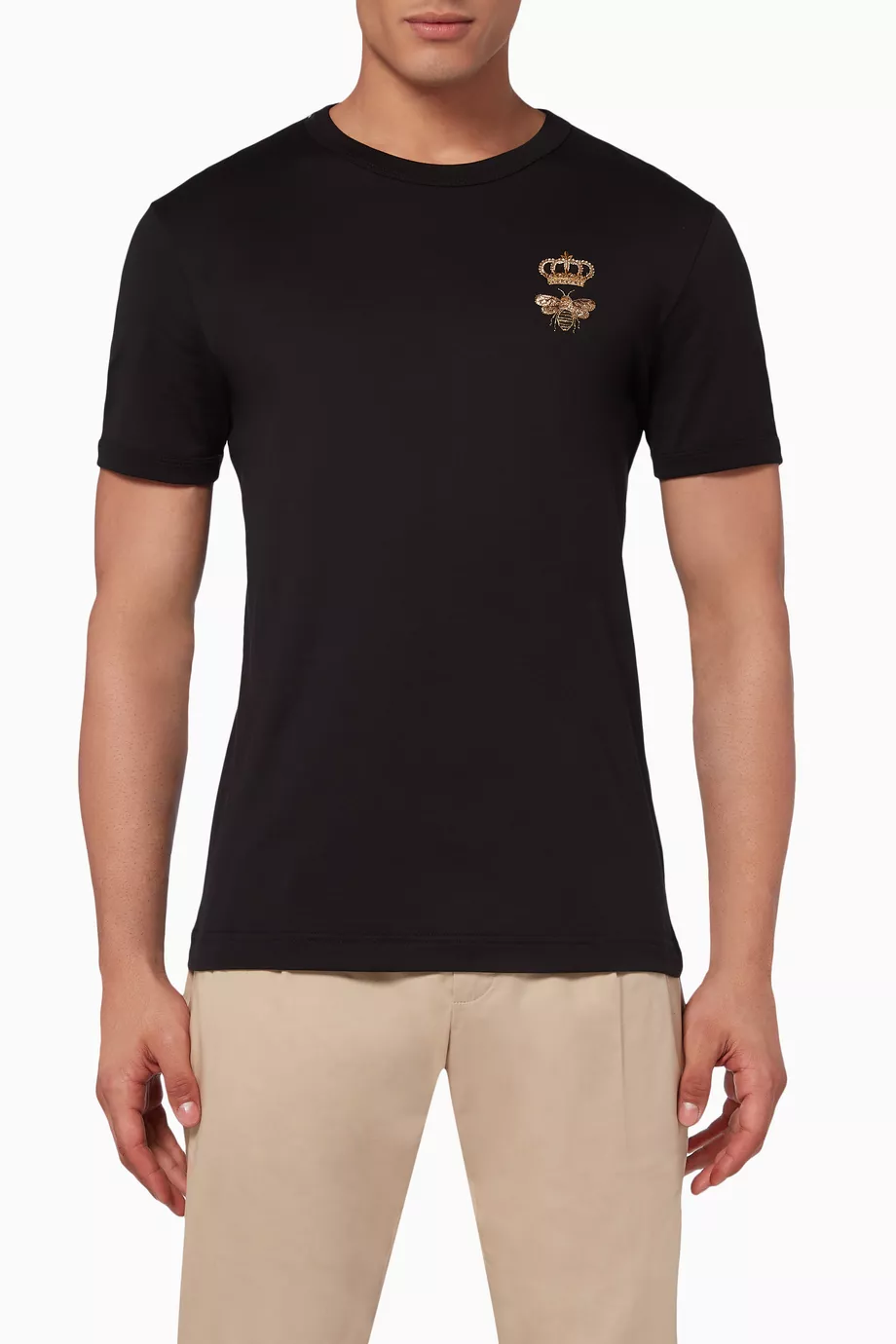 Buy Dolce & Gabbana Black Embroidered Crown Bee T-Shirt For
