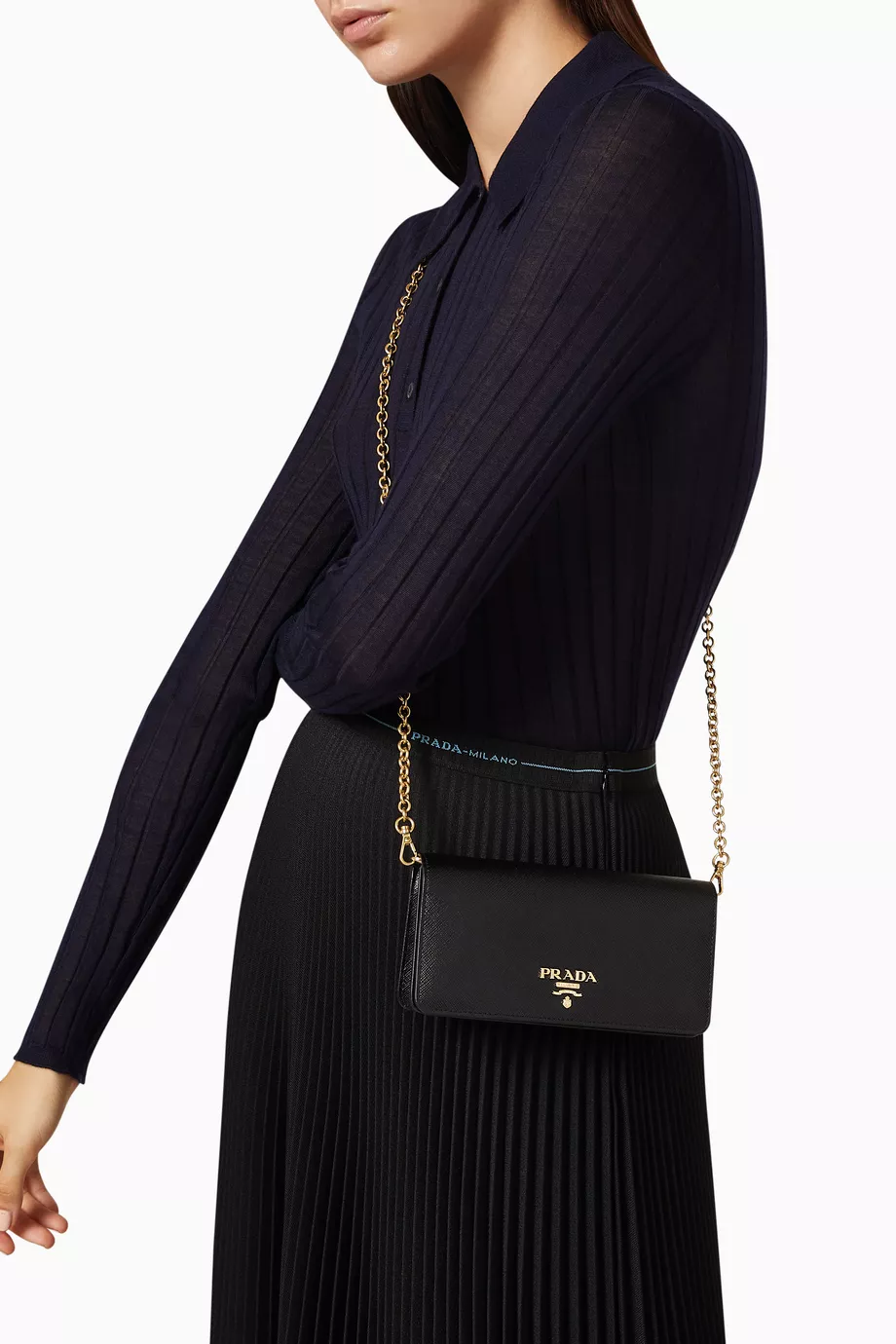 Buy Prada Black Wallet on Chain in Saffiano Leather For Women