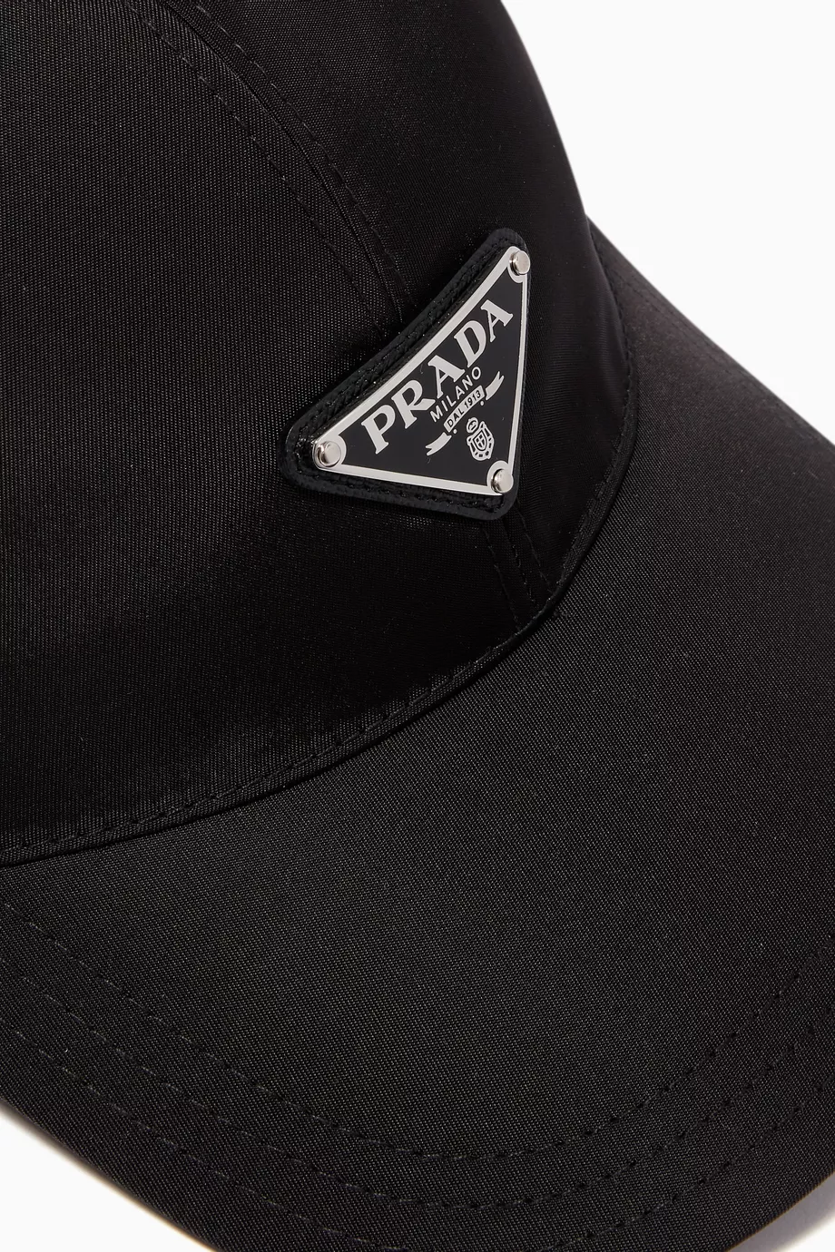 Buy Prada Black Triangle Metal Logo Cap in Nylon For Women  display picture 1