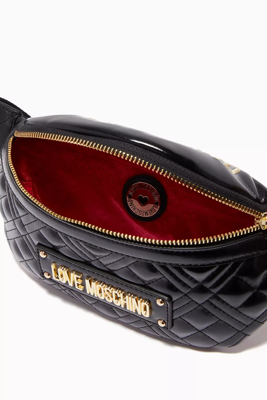 Buy Love Moschino Black Logo Quilted Belt Bag in PU Leather For