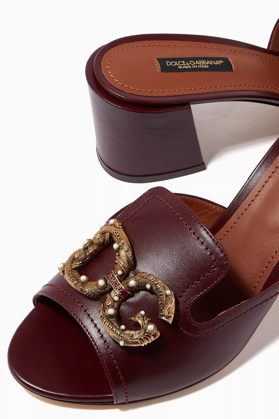 Buy Dolce & Gabbana Red DG Amore Bianca Sandals in Leather