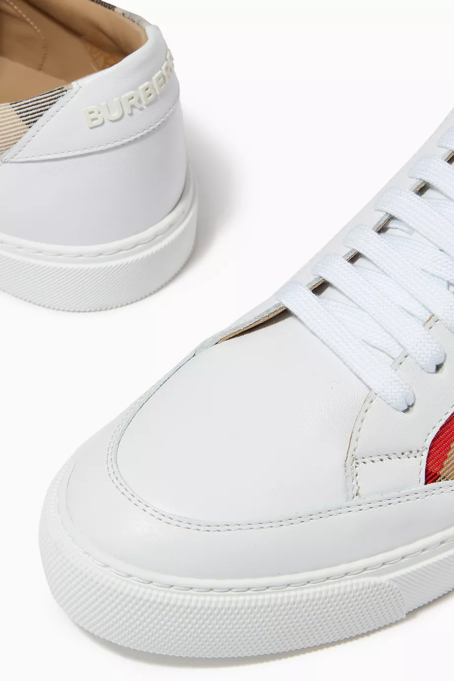 Burberry check detail leather sneakers shop