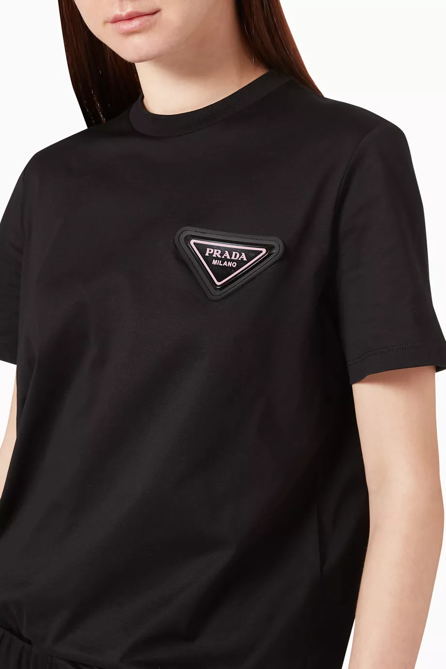 Buy Prada Black Triangle Logo Cotton T Shirt For Women Online Ounass Saudi