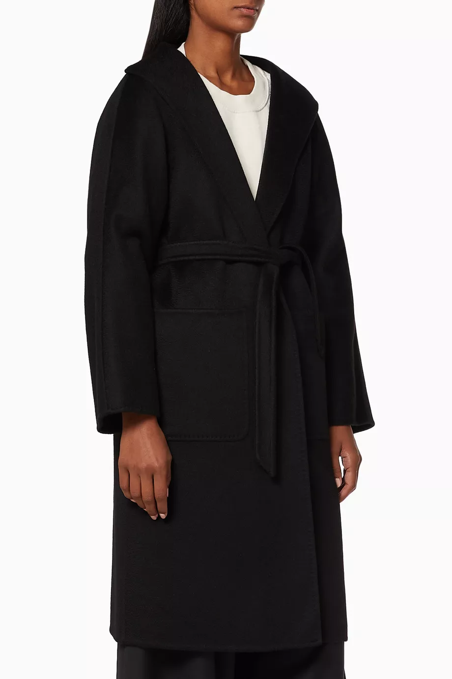 【関税&送料込】Max Mara Black Cashmere Lilia Coat Lilia belted cashmere wrap coat in black - Max Mara | Mytheresa