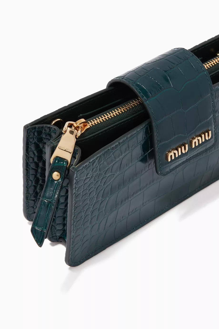 Buy Miu Miu Green Mini Shoulder Bag in Crocodile-Embossed