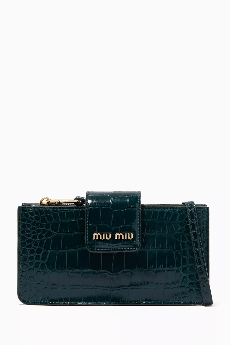 Buy Miu Miu Green Mini Shoulder Bag in Crocodile-Embossed