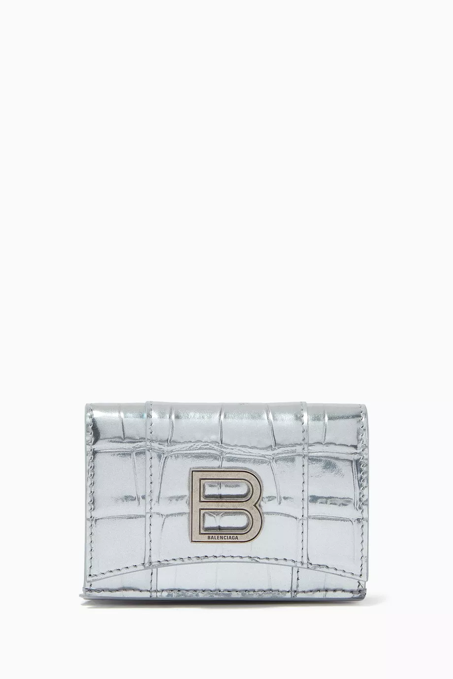 Buy Balenciaga Silver Hourglass Mini Wallet in Metallic Crocodile Embossed Calfskin For Women Online Ounass Saudi