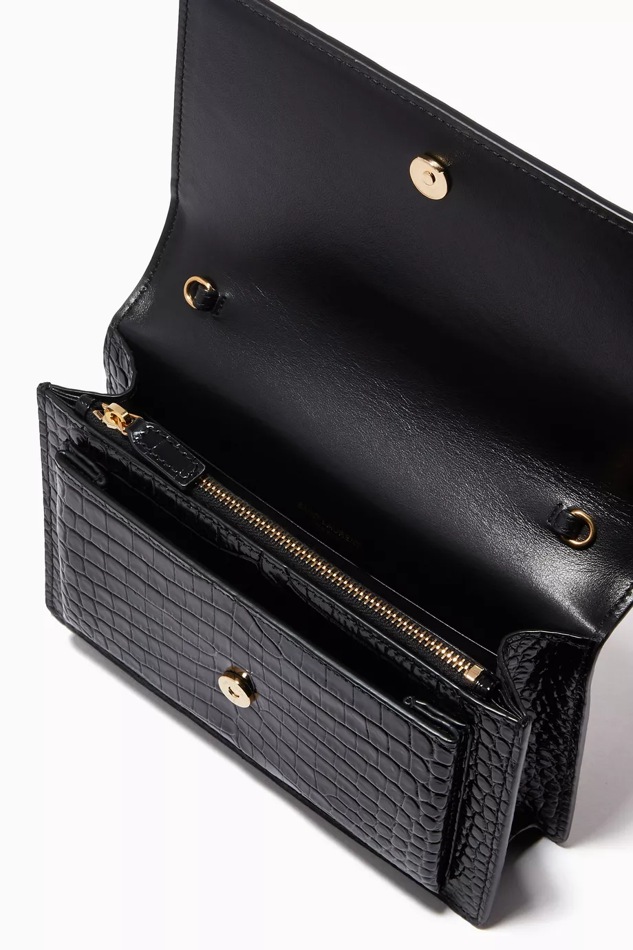 Buy SAINT LAURENT Black Sunset Chain Wallet in Crocodile Embossed Shiny Leather For Women Online Ounass Saudi