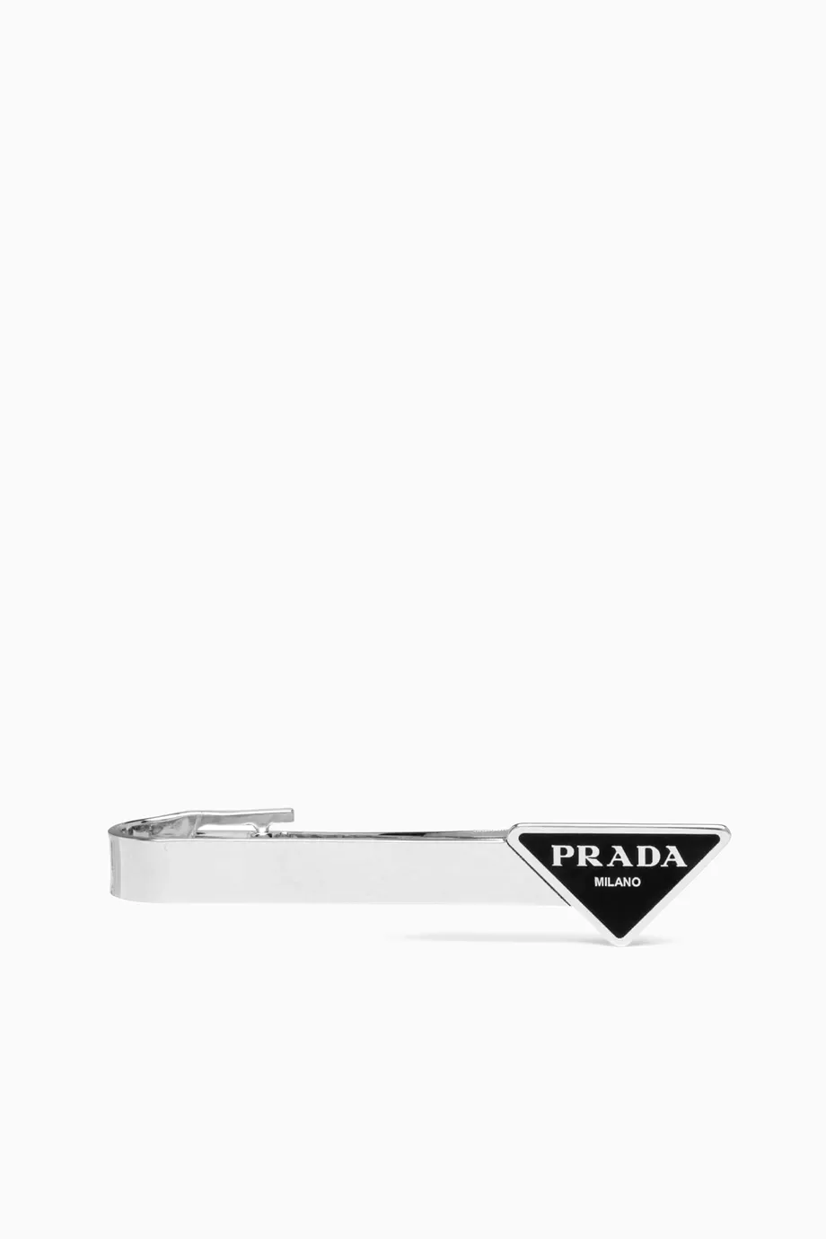 Buy Prada Black Triangle Logo Tie Clip in Sterling Silver