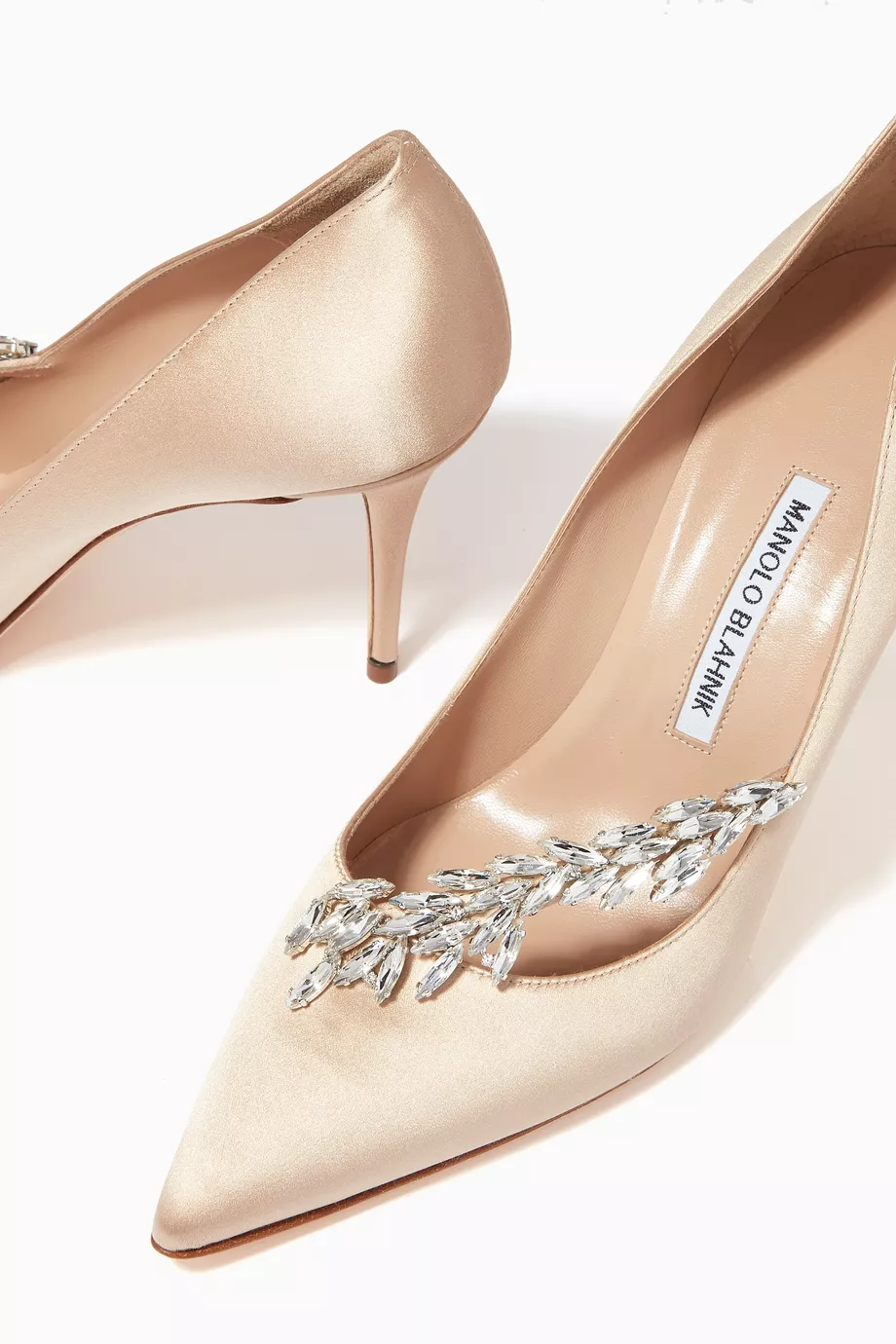 Buy Manolo Blahnik Neutral Nadira 90 Pumps in Satin For Women