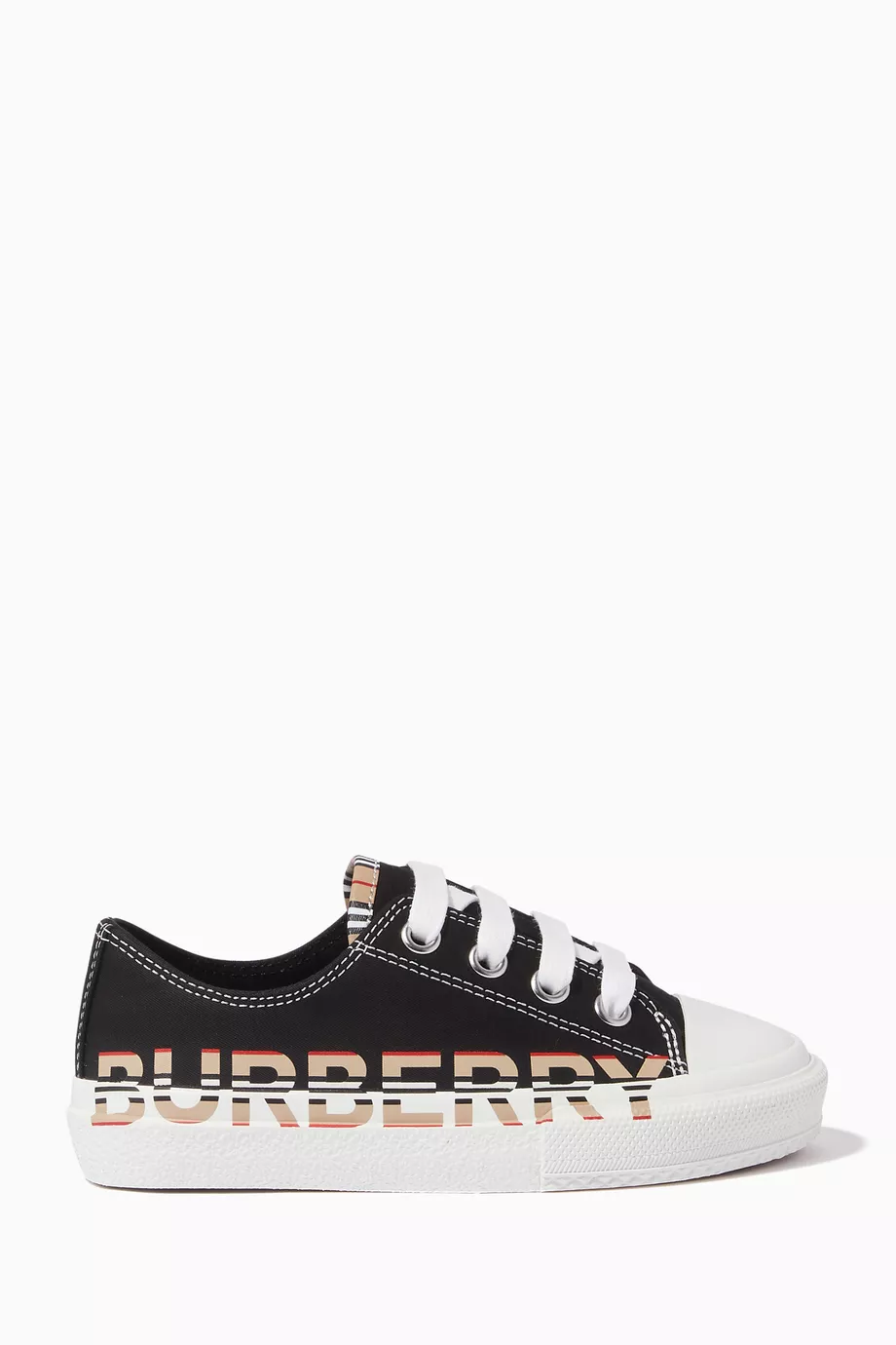 Buy Burberry Black Sneakers with Icon Stripe Logo in Cotton Gabardine For UNISEX Online Ounass Saudi