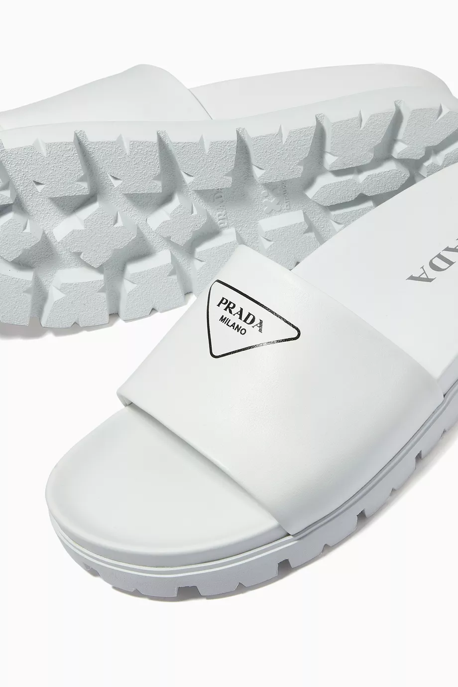 Buy Prada White Logo Slides in Leather For Men Online  display picture 1